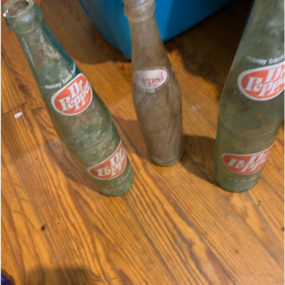 Set of three vintage soda bottles Dr Pepper & pepsi